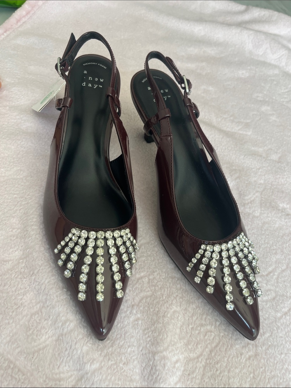 a new day Burgundy Patent Slingback Pumps with Crystal Fringe